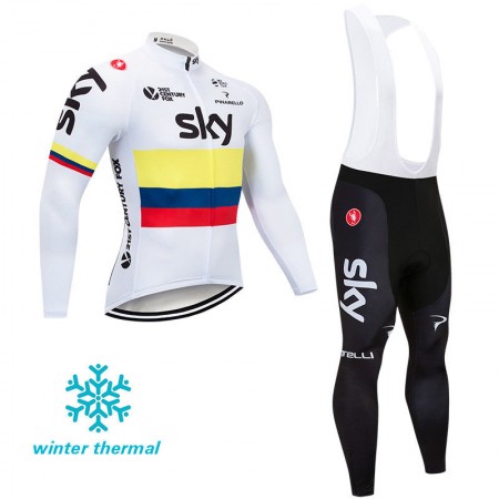 Tenue Cycliste Manches Longues et Collant à Bretelles 2018 Team Sky Hiver Thermal Fleece N003
